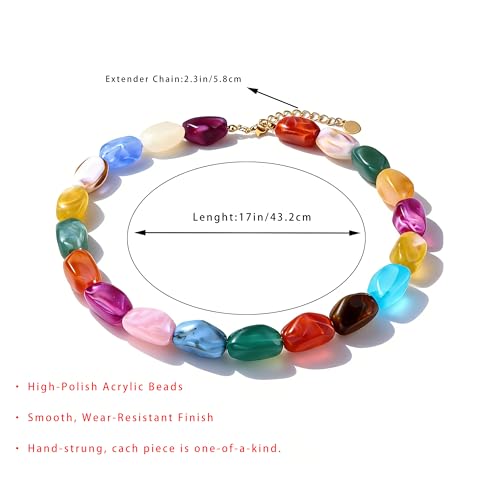 Rainbow Beaded Necklace for Women - Boho Necklaces Chunky Necklace for Summer Vacation Jewelry, Colorful Seed Bead Choker Statement Necklace - color: Thick C
