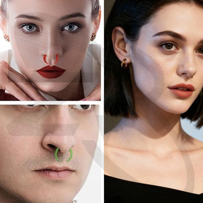 ZS 1 Pair Glass Septum Stretching Kit Set - C Shape Pincher Tapers with O-Rings & Grooved, 6G to 5/8" Buffalo Septum Retainers Rings for Nose Ear Piercing Jewelry - color: Black, size: 6g(4mm)