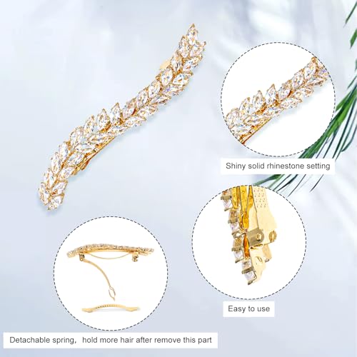 Rhinestone Hair Barrettes for Women Crystal Gold Hair Clips French Design Wedding Bridal Hair Accessories for Wedding Prom Fancy Hair Jewelry for Women Girls