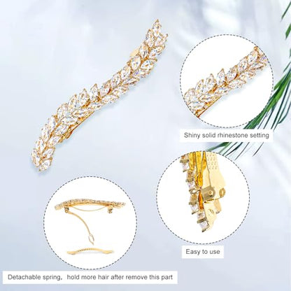 Rhinestone Hair Barrettes for Women Crystal Gold Hair Clips French Design Wedding Bridal Hair Accessories for Wedding Prom Fancy Hair Jewelry for Women Girls