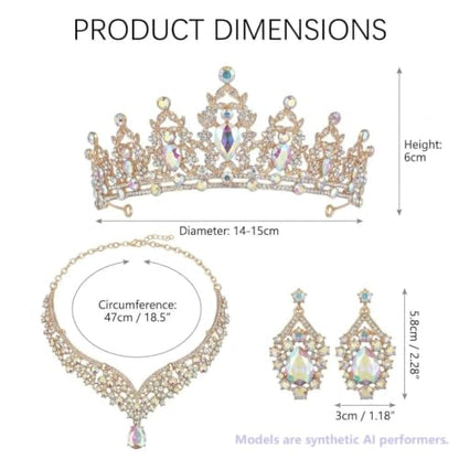 Kamirola Bridal Wedding Tiara Crown Jewelry Set for Women/Brides/Bridesmaids Crystal Jewelry Set for Wedding Prom Party Bridal Crystal Necklace Earrings Bracelet Set(TR60) - color: Gold AB