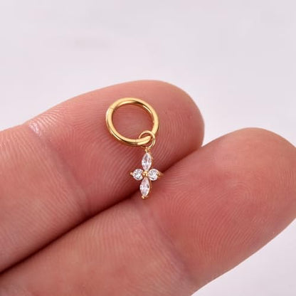 Ourania 16G Gold Stainless Steel Zircon Dangle Huggie Hoop Rook Piercing Helix Hoop Earring Tragus Hoop Cartilage Piercing for Women - color: Flower Gold 2PCS, size: 1.2*6mm 2pcs