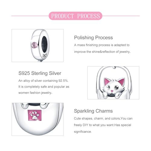 925 Sterling Silver Bead Charm for Pandora Bracelets and Necklaces,Pink Bow Cherry Butterfly Blue Ocean Pendant Bead Charms Jewelry Present Valentines Gifts for Wife/Girlfriend Women - style: Cute Cat Charms