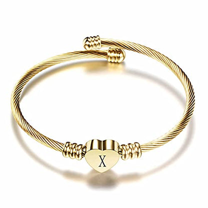 VQYSKO Heart Initials Stainless Steel Bracelet fo Woman Jewelry Gift - color: Gold X