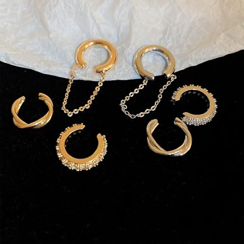 Ear Cuffs Non Piercing Ear Cuff for Women Clip on Huggie Hoop Earrings Gold Fake Earring Cuff with Chain Clips Minimalist Jewelry - color: B4:4pcs gold
