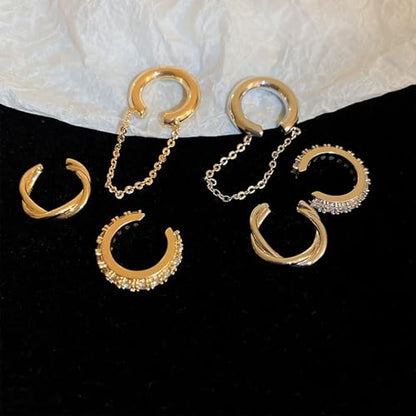 Ear Cuffs Non Piercing Ear Cuff for Women Clip on Huggie Hoop Earrings Gold Fake Earring Cuff with Chain Clips Minimalist Jewelry - color: B4:4pcs gold