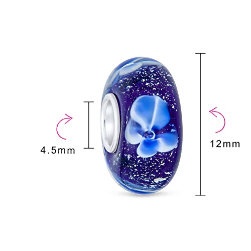 Bling Jewelry .925 Sterling Silver Murano Glass Floral Blue Green Pink Red Black White Flower Spacer Charm Bead For Women Teen for Bracelet - color: Navy