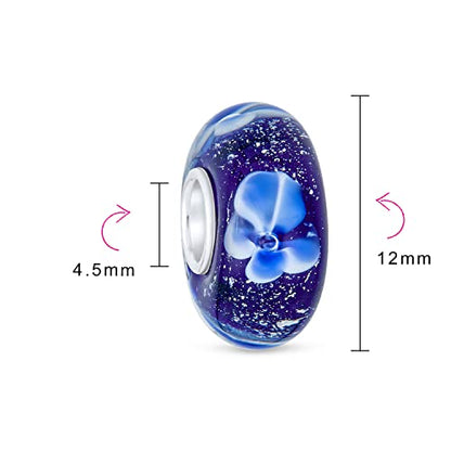 Bling Jewelry .925 Sterling Silver Murano Glass Floral Blue Green Pink Red Black White Flower Spacer Charm Bead For Women Teen for Bracelet - color: Navy