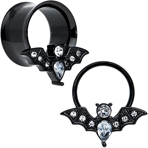 Body Candy Womens 2Pc PVD Stainless Steel Bat Double Flare Tunnel Plug Earring Ear Plug Gauges Set of 2 - style: 14mm (9/16")
