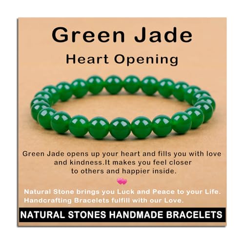 AD Beads Handmade Gemstone Stretch Elastic Bracelet Crystal Healing Reiki Nature's Beauty and Spiritual Essence Unisex (8mm, Green Jade (Heart Opening)) - color: Green Jade (Heart Opening), size: 8mm