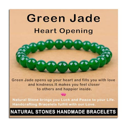 AD Beads Handmade Gemstone Stretch Elastic Bracelet Crystal Healing Reiki Nature's Beauty and Spiritual Essence Unisex (8mm, Green Jade (Heart Opening)) - color: Green Jade (Heart Opening), size: 8mm