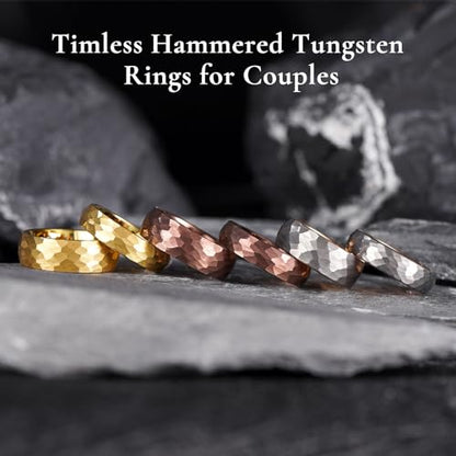 King Will Men's Tungsten Carbide Wedding Ring Hammered Groove Wedding Band Mens Two Tone Engagement Ring for Men and Women Matte Brushed Finish Comfort Fit - color: Gold 8mm
