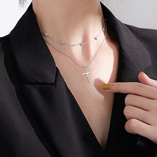 Yearace Choker Necklaces for Women S925 Sterling Silver Sideways Cross/Butterfly/Handcuffs/Infinity Interlocking/Chakra Choker Necklace Dainty Sideways Cross Necklace Jewelry Gift - style: Layered Cross 15.5+13+3''