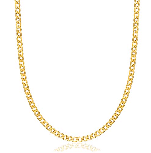 Barzel 18K Gold Plated Curb/Cuban Link Chain Necklace For Women or Men - Made In Brazil - color: 5MM Gold, size: 22 Inches