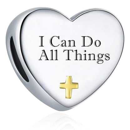 Cross Heart Charm for Pandora Bracelets Christian Bible Verse Charms Prayer Faith Religious Gifts for Women - style: I Can Do All Things Philippians 4:13