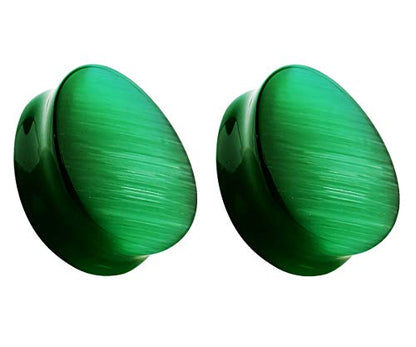 Pierced Owl - Natural Green Cat's Eye Stone Double Flared Tear Drop Plugs, Sold as a Pair - style: 19mm (3/4")