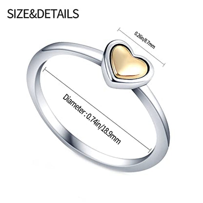 KUNSIR 925 Silver Cubic Zirconia Ring Size 7-9 Wedding Band Sterling Silver Eternity Ring Modern Style - style: Gold dome heart Ring