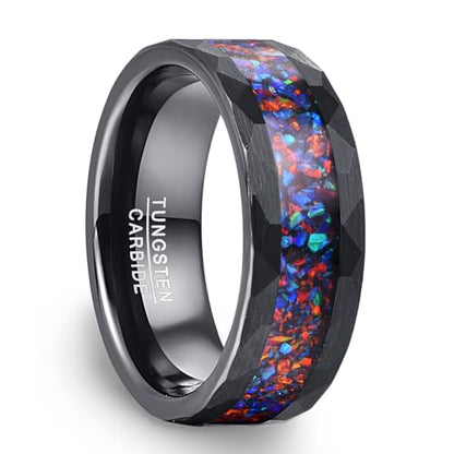 NUNCAD Black Tungsten Ring, Men's Wedding Rings with Blue/Amethyst/Galaxy Opal Ring 4mm 8mm Engagement Promise Ring Comfort Fit Size 5-12 - color: Galaxy Opal & 8mm