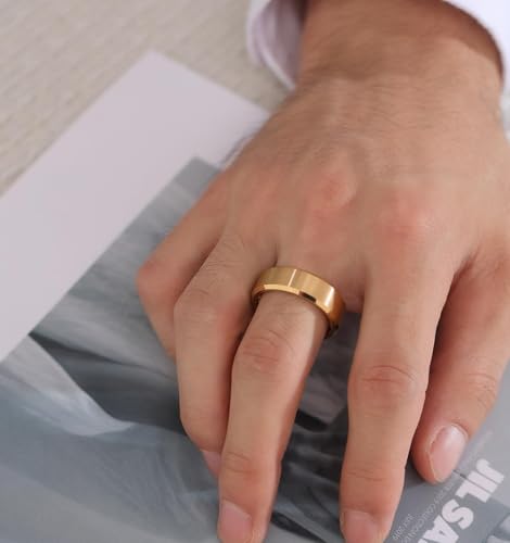 Stainless Steel Wedding Band Ring For Men Women | Sandblasted matte finish, 4mm/6mm/8mm widths, steel/black/gold-tone colors, everyday wear, wedding - color: Matte-8mm-Gold