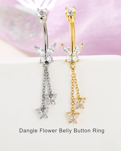 Cute Belly Button Rings Dangle 14G Butterfly Belly Button Piercing for Women Gold Navel Ring 316L Surgical Steel Navel Piercing Jewelry - color: Gold