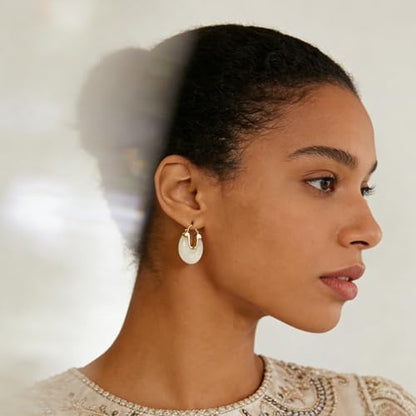 Cream White Chunky Lazy-Chic Hoop Earrings - Gold-Accented Resin Statement Hoops for Women, Trendy Daily & Vacation Jewelry