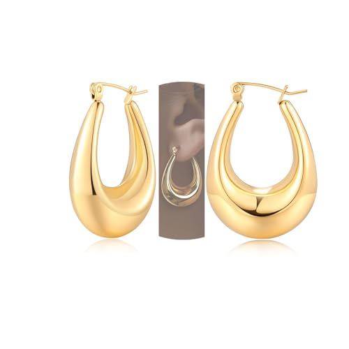 Trendy Medium Oval Hoop Earrings for Women Elegant Minimalist Simple Geometric 316L Stainless Steel Hoops for Ladies