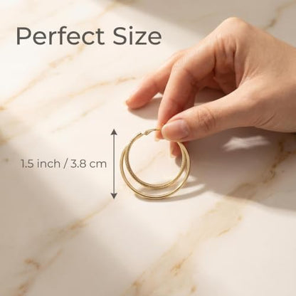 Hoop Earrings for Women, Hypoallergenic Stainless Steel Lightweight Thin Large Big Hoops Earrings Set for Women, Non Tarnish for Jewelry Gift 40MM - color: Gold Double Layer Textured Hoop Earrings