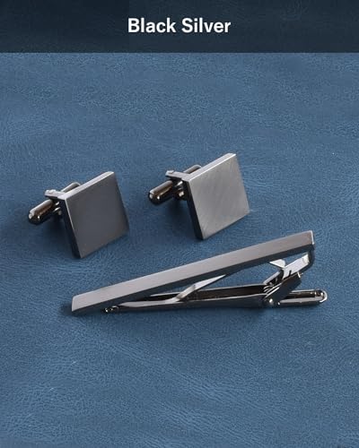 [TAVARAT] Tie Clip Tie Clips for Men Black Silver Tie Bar Tie Pin Tps-043 - style: Cufflinks set (black silver)