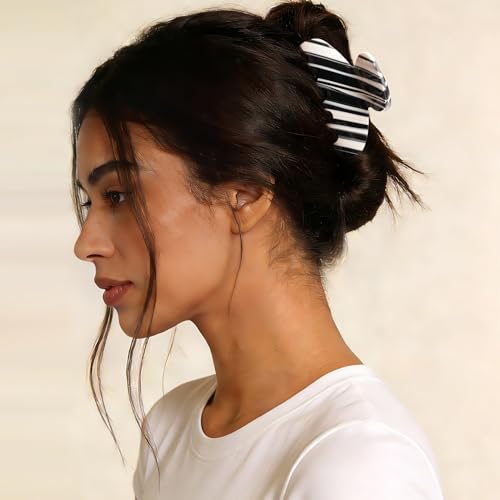 MAORULU Medium Cute Acetate Hair Claw Clips for Women Girls, 3 Inch Cherry Red Claw Clips for Thin & Medium Thick Hair, Durable French Banana Clip with Gift Box (Black and White Marble) - color: Black and White Marble