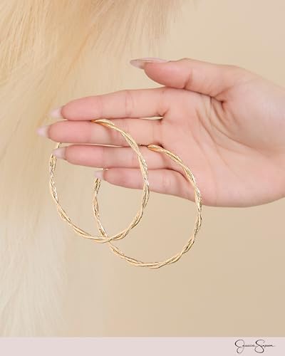 Jessica Simpson Womens Hoop Earrings - Silver-Tone or Gold-Tone Hoop | Earrings for Women - color: Gold Twist