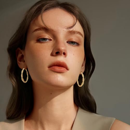 OGD Teardrop Hoop Earrings for Women 14K Gold Plated Large Chunky Oval Pull Through Hoop Earrings Statement Jewelry Gift for Women Hypoallergenic - color: Twisted Hoop-Gold38mm