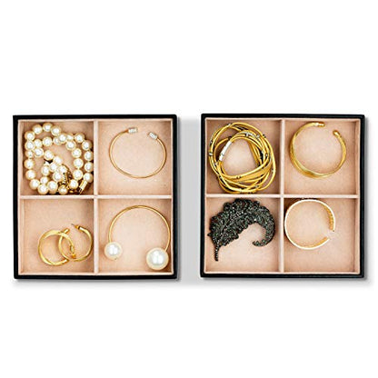 Glenor Co Jewelry Organizer Tray - Set of 2 - Stackable 8 Square Slot Jewelry Storage Trays - Display on Dresser or Drawer - Compatible with other trays - Black - size: Square - 4 Square Slot x 2