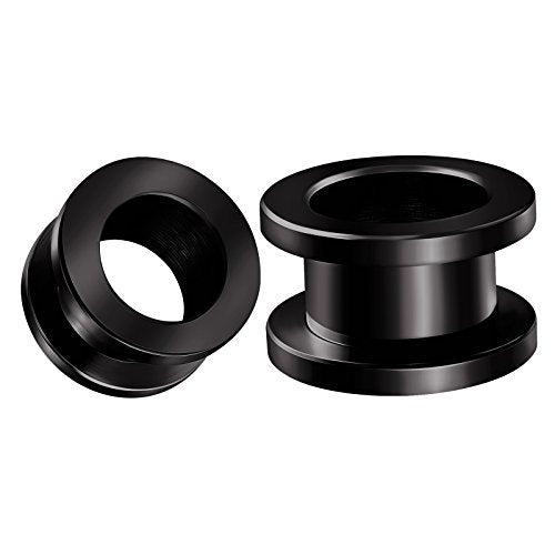 Pair of 316L Surgical Steel Black Anodized Screw-fit Piercing Jewelry Ear Stretching Lobe Plugs flesh Tunnel Earring - style: B05 2Pcs 1/2 inch (12mm)