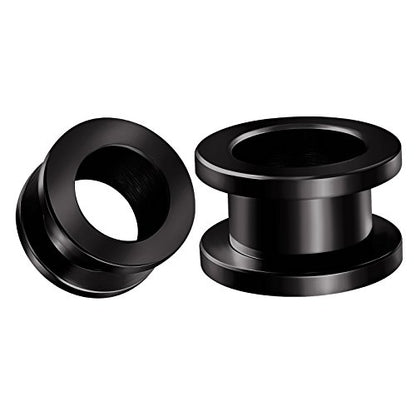 Pair of 316L Surgical Steel Black Anodized Screw-fit Piercing Jewelry Ear Stretching Lobe Plugs flesh Tunnel Earring - style: B05 2Pcs 1/2 inch (12mm)