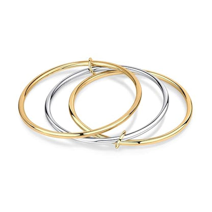 NOKMIT Triple Interlocked Stackable Bangle Bracelets for Women 3-Pack Two-Tone High Polished Stainless Steel Bangle Set Classic Plain Thin Non-Tarnish Gold&Silver - color: Classic Triple Bangle, size: X-Small