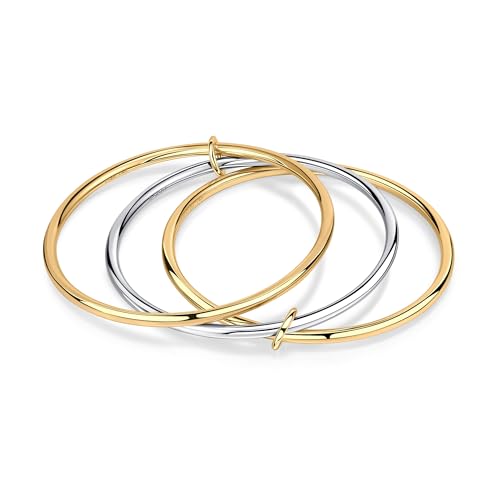 NOKMIT Triple Interlocked Stackable Bangle Bracelets for Women 3-Pack Two-Tone High Polished Stainless Steel Bangle Set Classic Plain Thin Non-Tarnish Gold&Silver - color: Classic Triple Bangle, size: Large