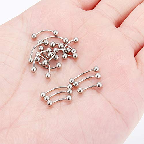 SCERRING 18-30PCS 20G Stainless Steel Eyebrow Tragus Helix Rook Daith Earrings Lip Ring Barbell with Balls Body Piercing Jewelry 6mm 8mm 10mm - color: 18PCS - Silver