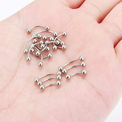 SCERRING 18-30PCS 20G Stainless Steel Eyebrow Tragus Helix Rook Daith Earrings Lip Ring Barbell with Balls Body Piercing Jewelry 6mm 8mm 10mm - color: 18PCS - Silver