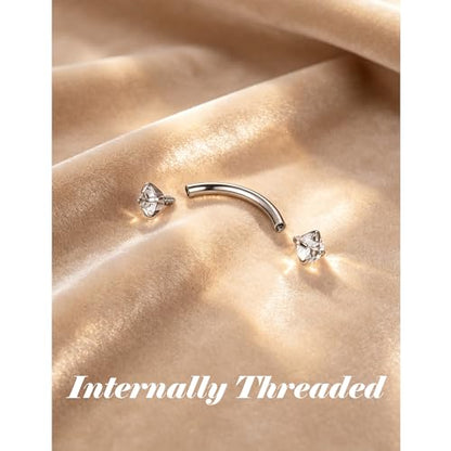 16G Eyebrow Piercing Jewelry 316L Stainless Steel | Internally Threaded CZ, 6-14MM, Multi-Purpose: Rook, Lip, Navel, Ear, For Women - style: 10MM