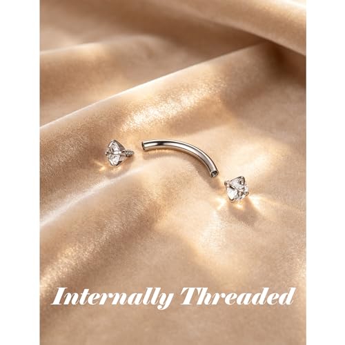 16G Eyebrow Piercing Jewelry 316L Stainless Steel | Internally Threaded CZ, 6-14MM, Multi-Purpose: Rook, Lip, Navel, Ear, For Women - style: 8MM