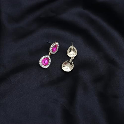 Austrian Crystal Rhinestone Necklace Dangle Earrings Link Bracelet Jewelry Set for Brides Bridesmaid Prom Costume Accessories for Women - color: Rose Red-Gold Plated