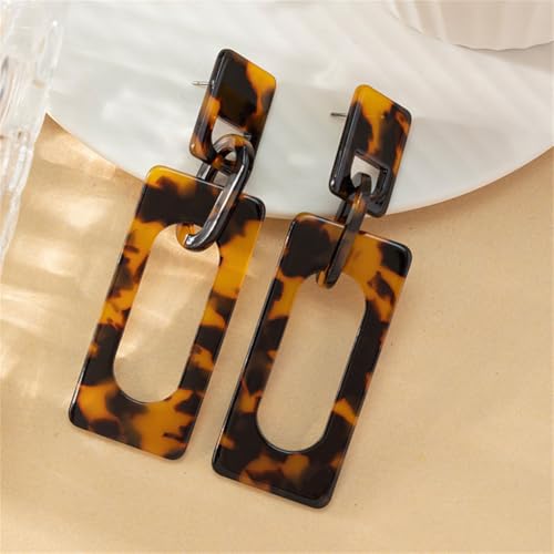 Boho Lightweight Retro Simple Acrylic Splicing Rectangle Earrings for Women Creative Exaggerated Statement Dangle Drop Earrings Jewelry - color: Tortoiseshell color