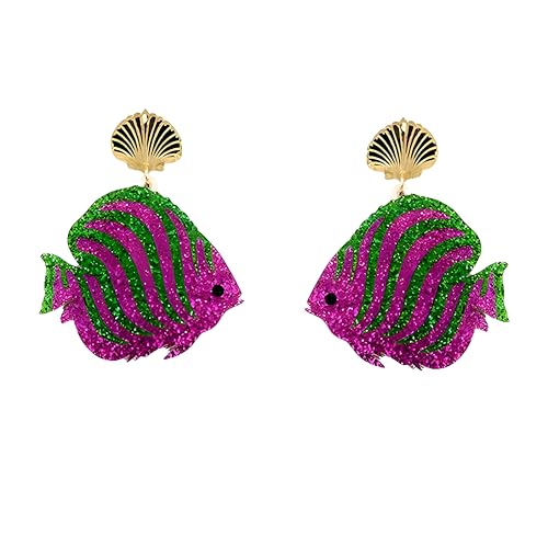 Cute Acrylic Tropical Fish Earrings Creative Parrot Hornbill Drop Dangle Earrings Stylish Animal Statement Earrings Daily Wear Jewelry for Women - color: Rose Red Green Fish