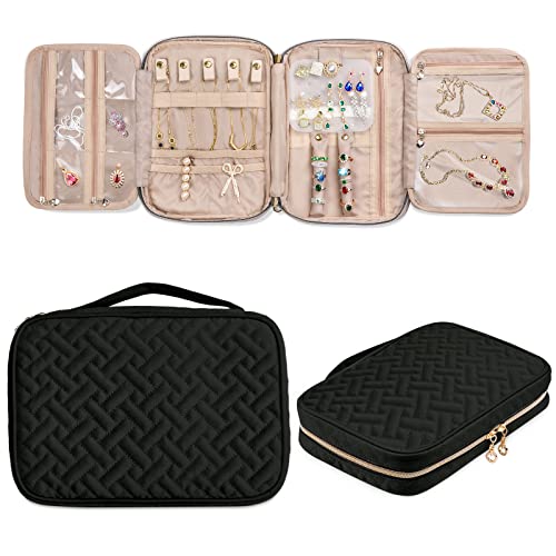 SFYBYHEART Travel Jewelry Organizer Case, Jewelry Travel Bags for Women, Large Capacity Travel Jewelry Case for Tangle-Free Earrings, Necklaces, Rings Storage, Travel Accessories, Black - color: Black, size: Ⅰ - Large