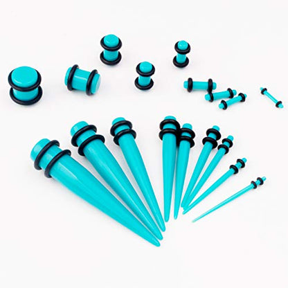 50 Pcs Ear Gauges Stretching Kit 14G-00G | Acrylic Tapers and Plugs Silicone Tunnels, Gauge Expanders Stretching Kit, Piercing Earring Jewelry for Men and Women - color: Turquoise