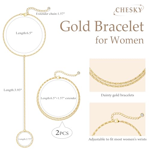 CHESKY 14K Gold Plated Hand Chain Bracelets for Women Stack Jewelry | Dainty Finger Ring Bracelet, Adjustable Hand Chains, Waterproof Beaded Gold Bracelets, Daily Body Jewelry Gift for Women - color: gold-square bracelet
