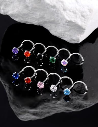 18G 20G 22G Astm F136 Titanium Nose Rings Studs Piercing Jewelry for Women Men Cubic Zirconia Nose Rings Nostril Piercing Jewelry Clear CZ 1.5mm 2mm 2.5mm 3mm 10PCS