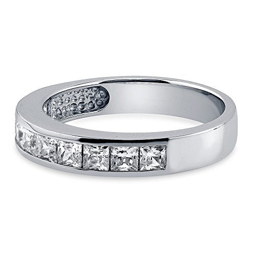 BERRICLE Sterling Silver CZ Rings Stackable Half Eternity Band Ring for Women, Channel Set Cubic Zirconia - Cushion, Emerald, Princess Cut - style: Princess Cut