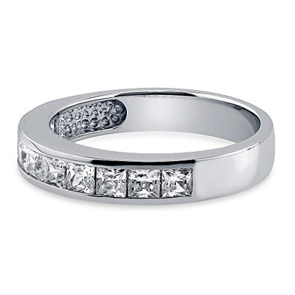 BERRICLE Sterling Silver CZ Rings Stackable Half Eternity Band Ring for Women, Channel Set Cubic Zirconia - Cushion, Emerald, Princess Cut - style: Princess Cut