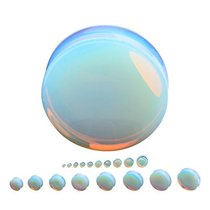 Opalite Moonstone & Black Stone Ear Plugs Double Flared Earring Gauges Expander Tunnels Body Piercing Set - style: Plug gauge=25mm(1")